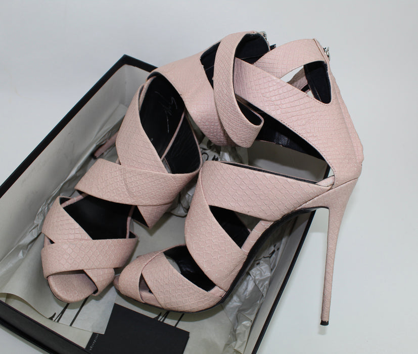 GIUSEPPE ZANOTTI PINK COLINE SNAKE SKIN SANDALS - LuxurySnob