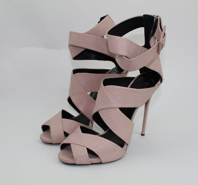 GIUSEPPE ZANOTTI PINK COLINE SNAKE SKIN SANDALS - LuxurySnob