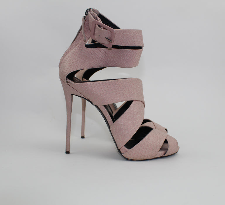 GIUSEPPE ZANOTTI PINK COLINE SNAKE SKIN SANDALS - LuxurySnob