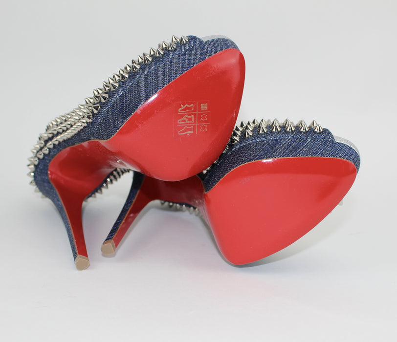 CHRISTIAN LOUBOUTIN METALLIC LADY PEEP SPIKES 150MM - LuxurySnob