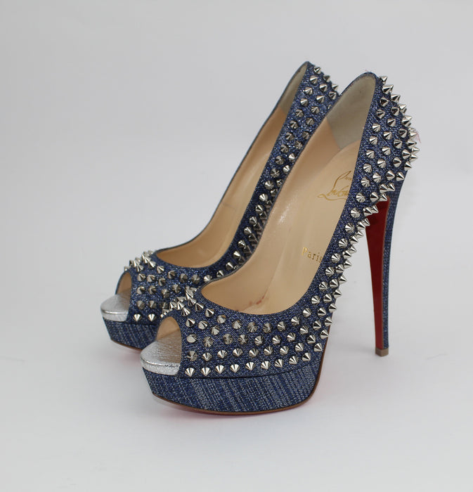 CHRISTIAN LOUBOUTIN METALLIC LADY PEEP SPIKES 150MM - LuxurySnob