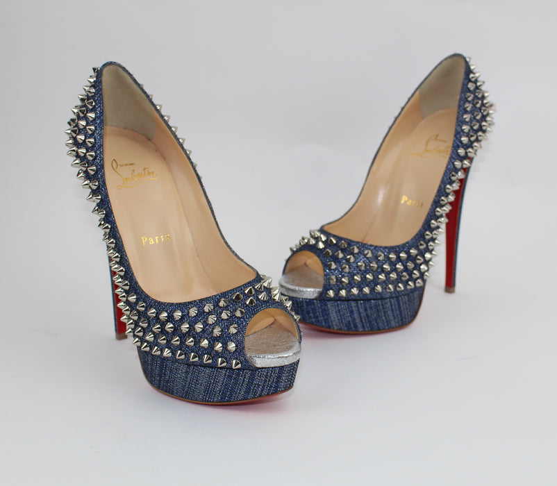 CHRISTIAN LOUBOUTIN METALLIC LADY PEEP SPIKES 150MM - LuxurySnob