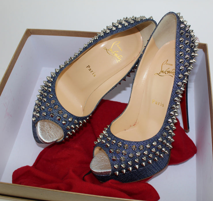 CHRISTIAN LOUBOUTIN METALLIC LADY PEEP SPIKES 150MM - LuxurySnob