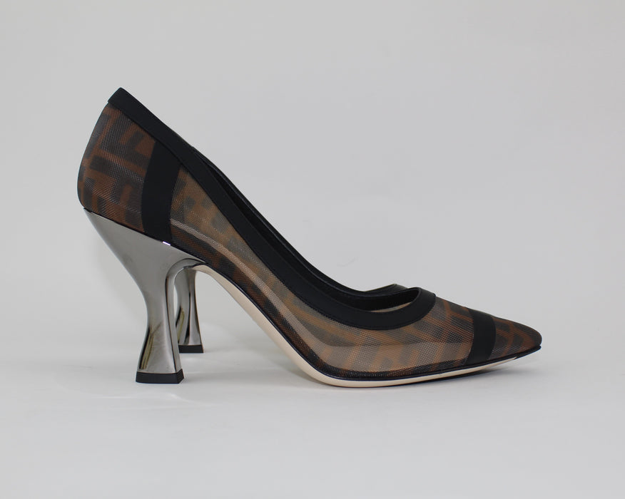 FENDI MESH AND BLACK LEATHER PUMPS - LuxurySnob