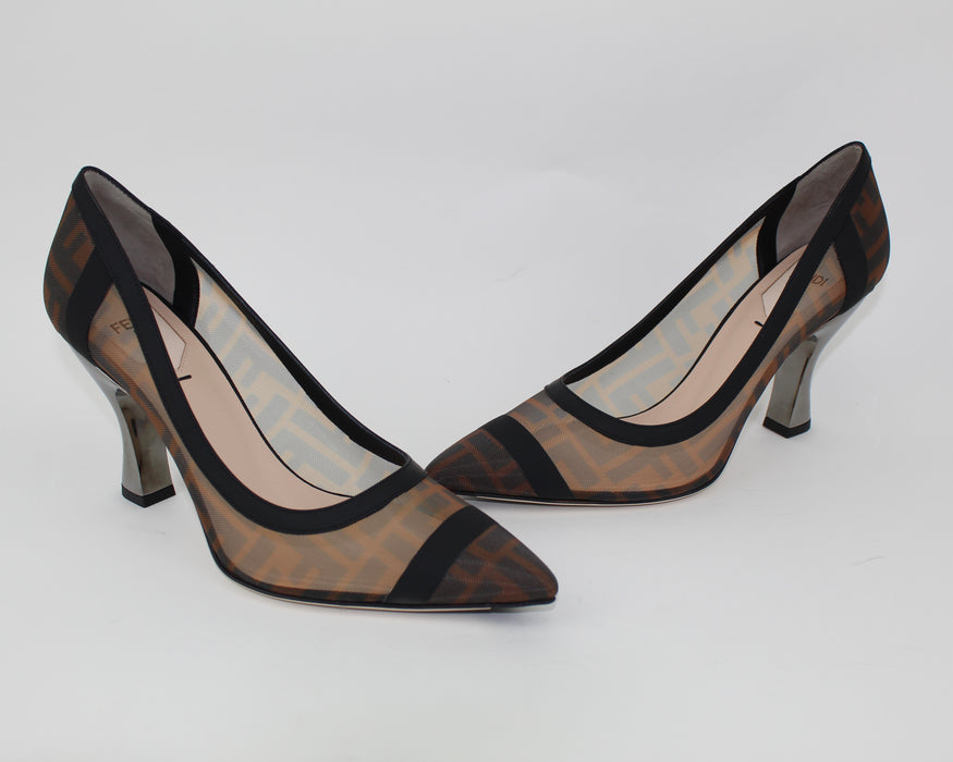 FENDI MESH AND BLACK LEATHER PUMPS - LuxurySnob