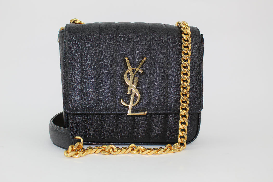 SAINT LAURENT VICKY MEDIUM IN GRAIN DE POUDRE LEATHER - LuxurySnob