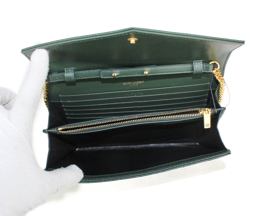 Saint Laurent Envelope Wallet on Chain in Dark Green