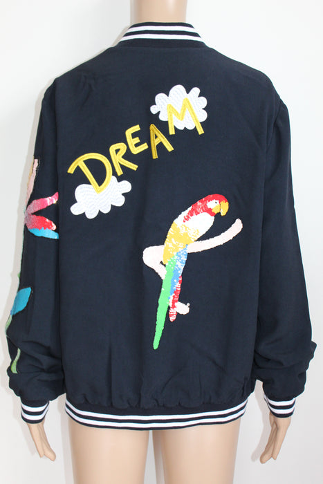 Mira Mikati Sequin patch Embroidered Bomber Jacket size 10