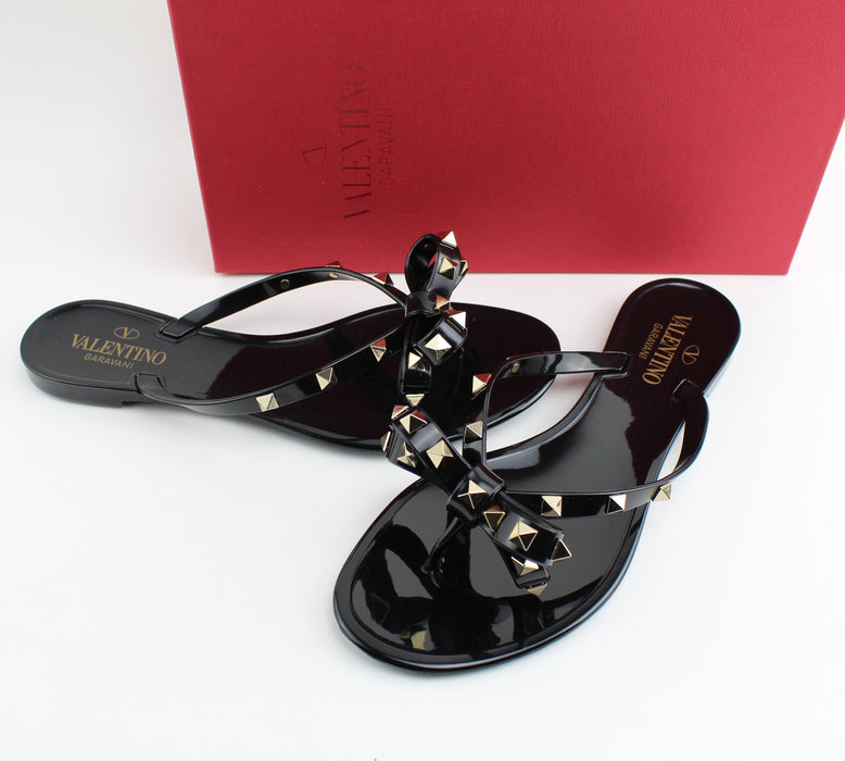 VALENTINO ROCKSTUD PVC SANDALS BLACK - LuxurySnob