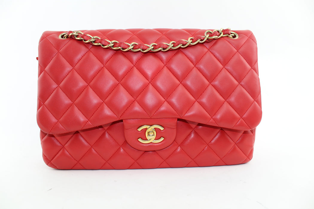 CHANEL LAMBSKIN DOUBLE FLAP JUMBO BAG