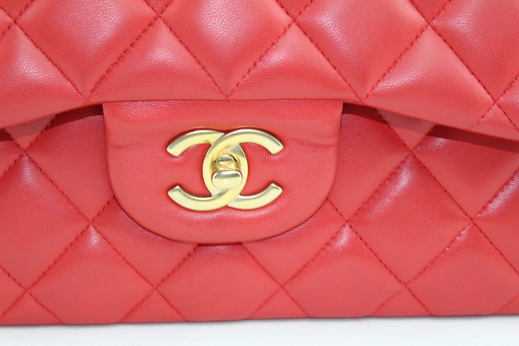 CHANEL LAMBSKIN DOUBLE FLAP JUMBO BAG