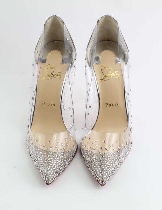 CHRISTIAN LOUBOUTIN DEGRASTRASS CLEAR EMBELLISHED PUMP SIZE 39.5 - LuxurySnob