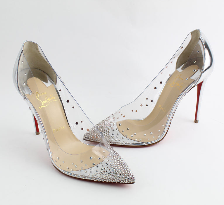 CHRISTIAN LOUBOUTIN DEGRASTRASS CLEAR EMBELLISHED PUMP SIZE 39.5 - LuxurySnob