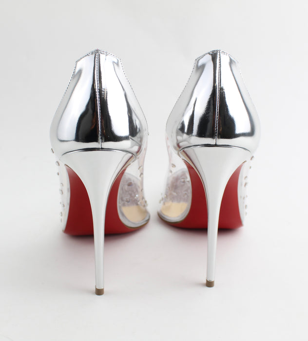 CHRISTIAN LOUBOUTIN DEGRASTRASS CLEAR EMBELLISHED PUMP SIZE 39.5 LuxurySnob Genuine Pre Owned Designer Goods LSC INC