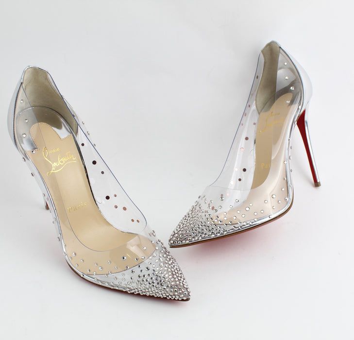 CHRISTIAN LOUBOUTIN DEGRASTRASS CLEAR EMBELLISHED PUMP SIZE 39.5 - LuxurySnob