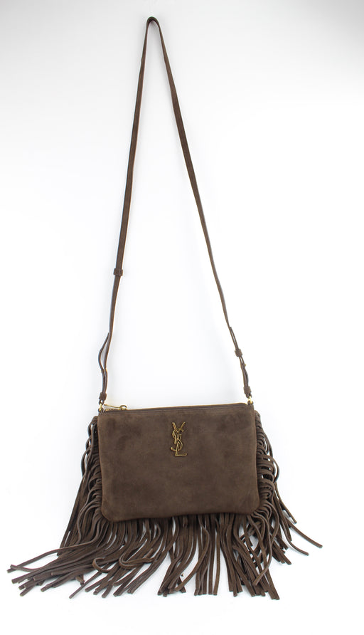 SAINT LAURENT FRINGED CROSSBODY BAG IN BROWN SUEDE - LuxurySnob