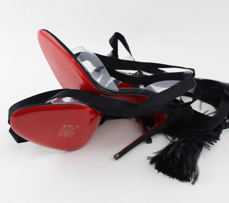 CHRISTIAN LOUBOUTIN MARIE EDWINA 100mm PVC/Crepe satin/Ostrich - LuxurySnob