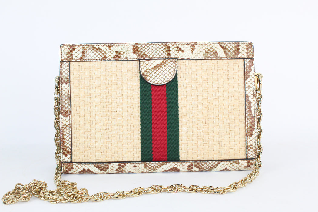 Gucci Straw and Snakeskin Ophidia Chain Bag