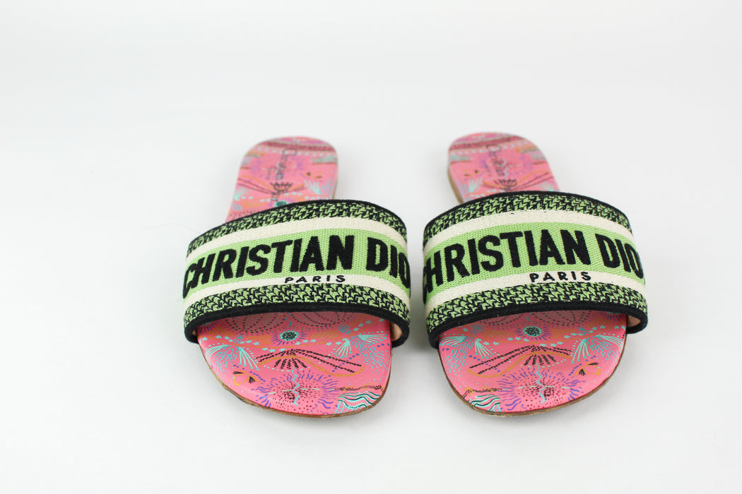 Dior D-Way Multicolor Embroidered Cotton Slides