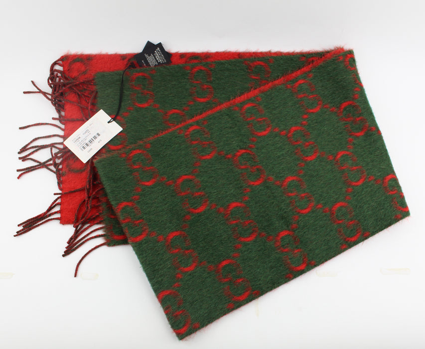 GUCCI RED AND GREEN WOOL SCARF