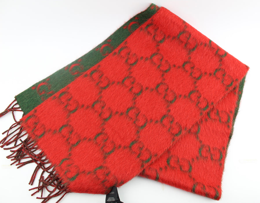 GUCCI RED AND GREEN WOOL SCARF