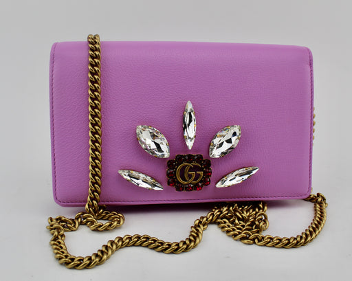 GUCCI GG MARMONT CHAIN EMBELLISHED LEATHER MINI