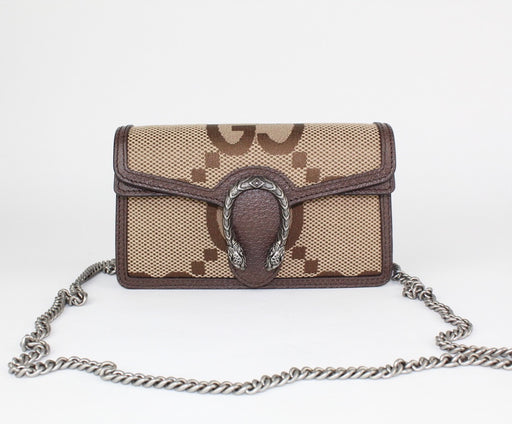 Gucci Dionysus Jumbo GG Super Mini Bag in Camel and Ebony Canvas