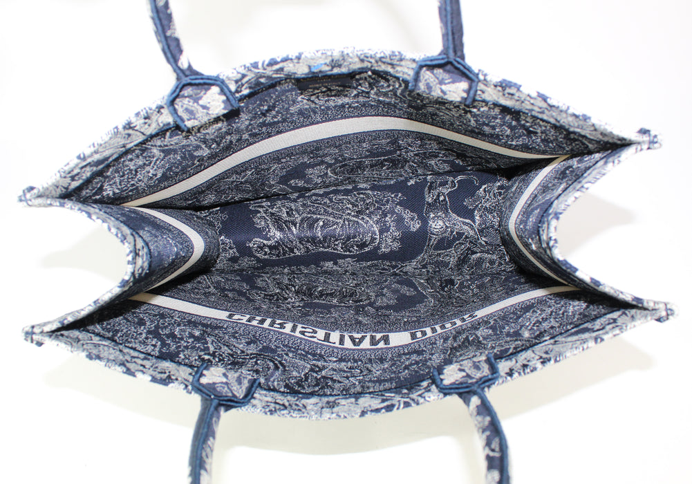 Dior Book Tote in Blue Toile De Jouy Reverse Embroidery