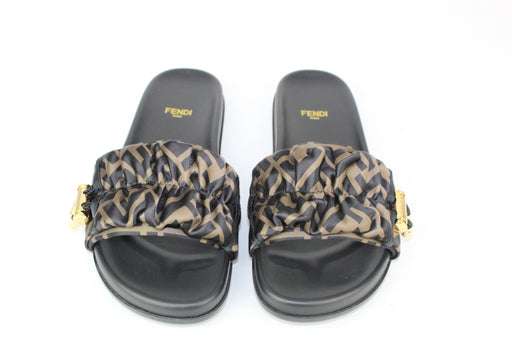 Fendi Feel Brown Satin Slides