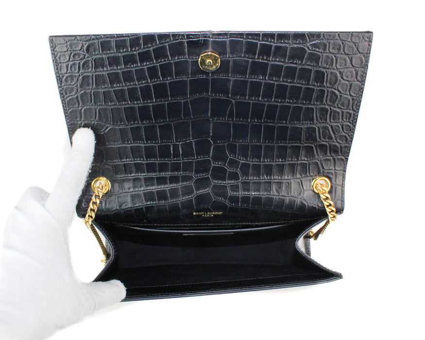 Saint Laurent Crocodile-embossed Medium Kate with Tassel in Black