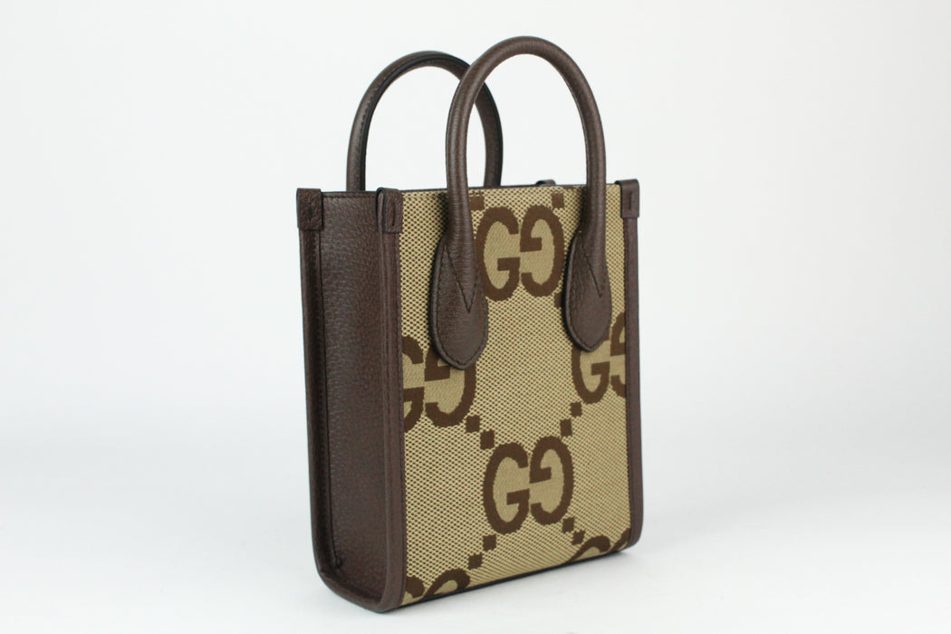 Gucci Jumbo GG Mini Tote Bag in Camel and Ebony Canvas