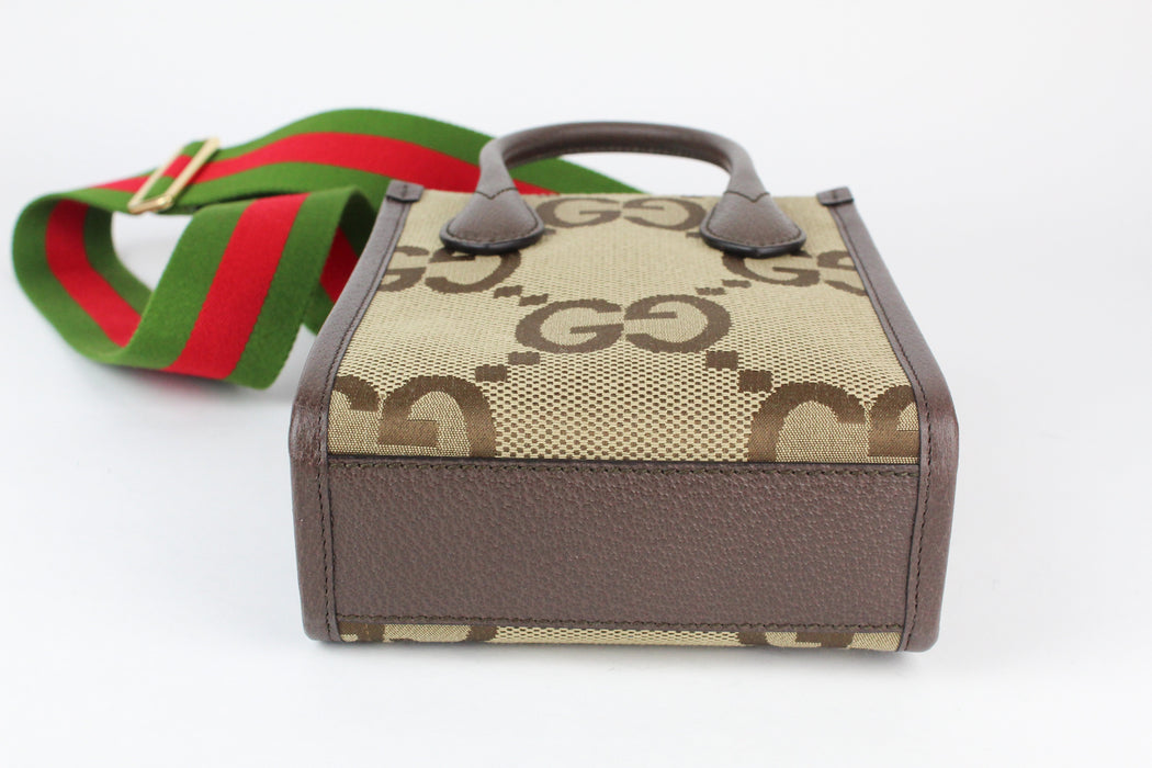 Gucci Jumbo GG Mini Tote Bag in Camel and Ebony Canvas