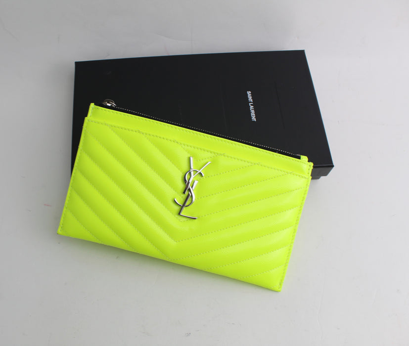 SAINT LAURENT MONOGRAMME NEON LEATHER CLUTCH - LuxurySnob