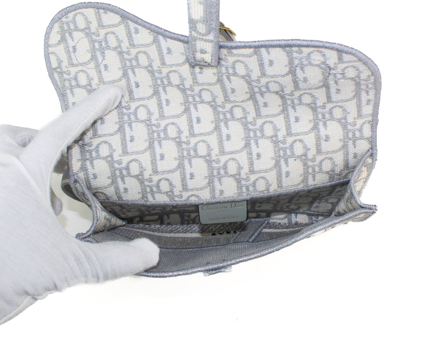 Dior Saddle Slim Pouch in Gray Dior Oblique Embroidery