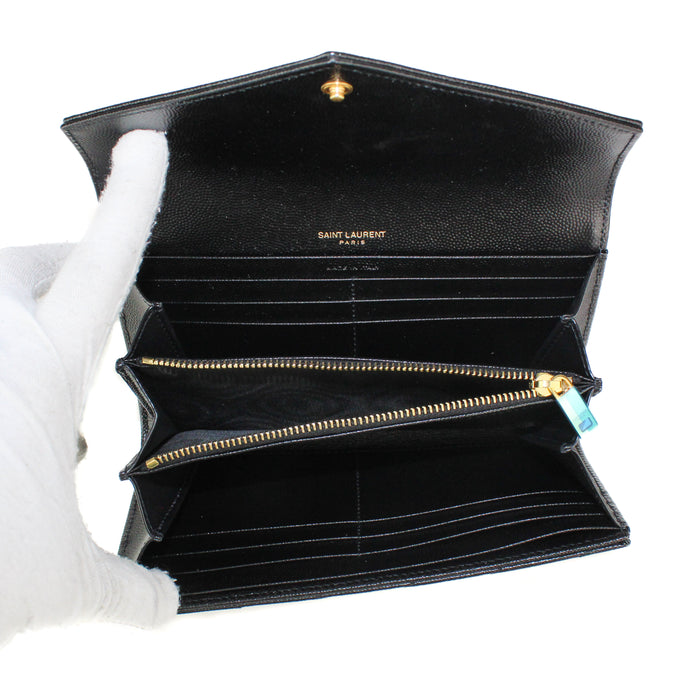Saint Laurent Large Flap Wallet in Black Leather with Gold Hardware