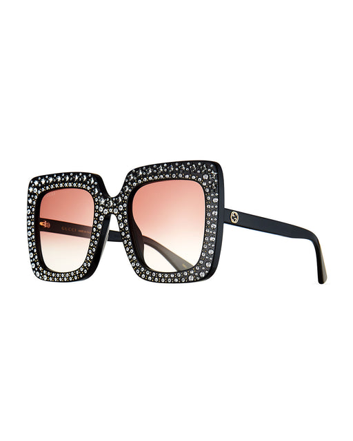 Gucci Oversized Squared Transparent Sunglasses w/ Crystal Star Embellishments
