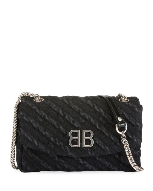 BALENCIAGA BB CHAIN DESTROYED DENIM CROSSBODY BAG - LuxurySnob