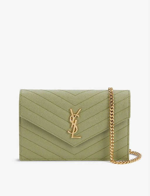 Saint Laurent Envelope Wallet on Chain Pistache 