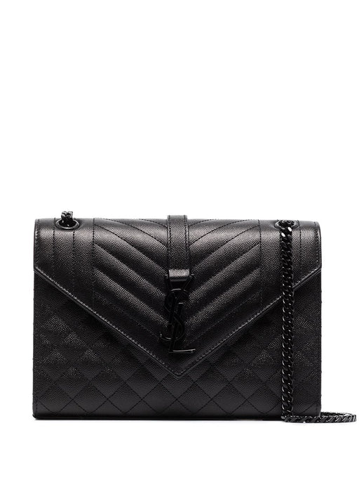 Saint Laurent Medium Tre-Quilt Leather Envelope Bag in All Black