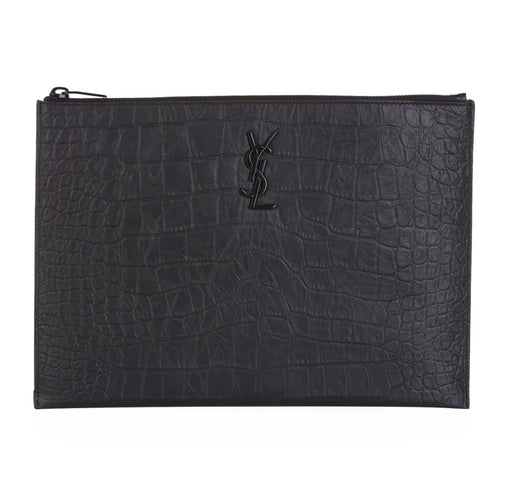 Saint Laurent Monogram Croc Embossed Pouch