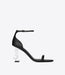 Saint Laurent Opyum Sandals in Black Smooth Leather with Silver-Toned Heel