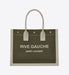 Saint Laurent Rive Gauche Small Tote Bag in Military Green Linen and Leather