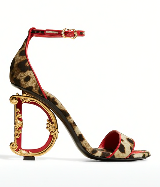 Dolce & Gabbana Cherry Leopard Print Sandals with DG Baroque Heel