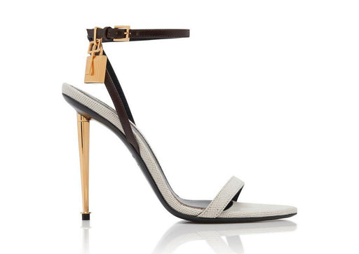 Tom Ford Cotton Canvas Padlock Pointy Naked Sandal in Mahogany