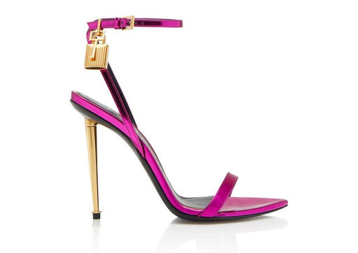 Tom Ford Mirrored Leather Padlock Pointy Naked Sandal in Fuchsia