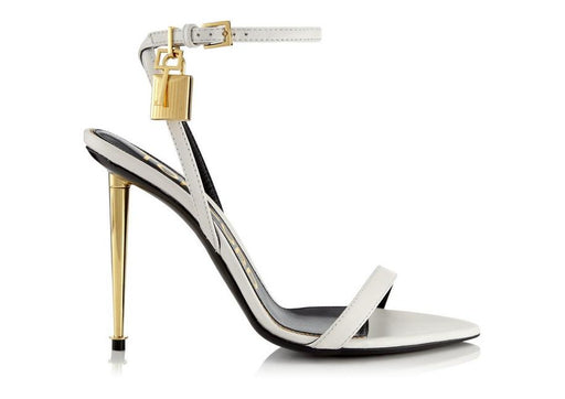 Tom Ford Padlock Stiletto Sandals in Chalk