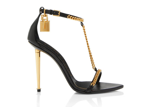 Tom Ford Shiny Leather Padlock Pointy Naked Sandal in Black