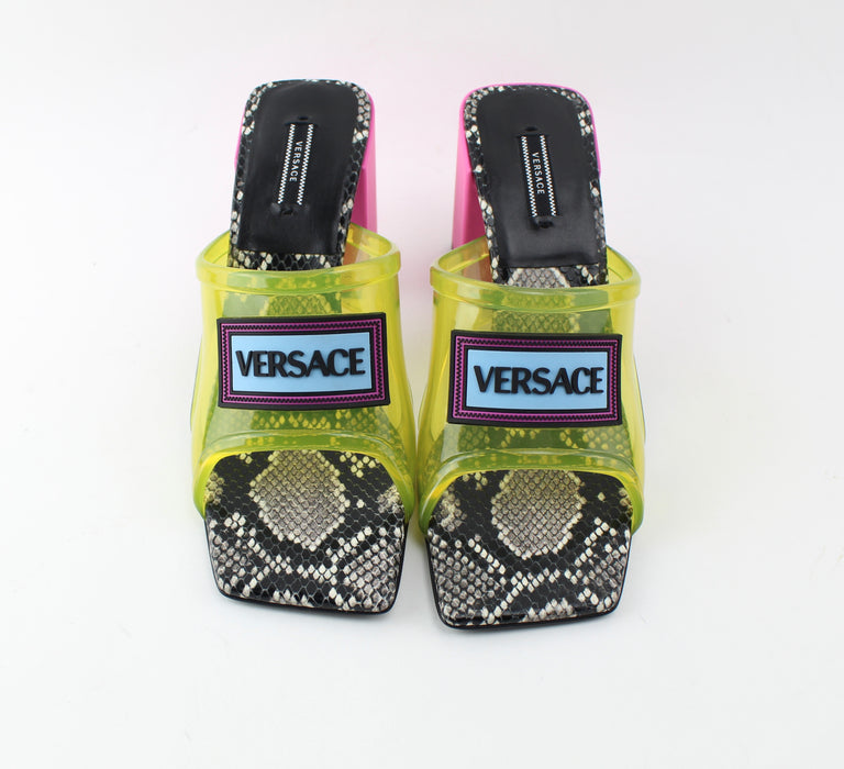 VERSACE 90'S VINTAGE LOGO MID HEEL SANDALS SIZE 39 - LuxurySnob