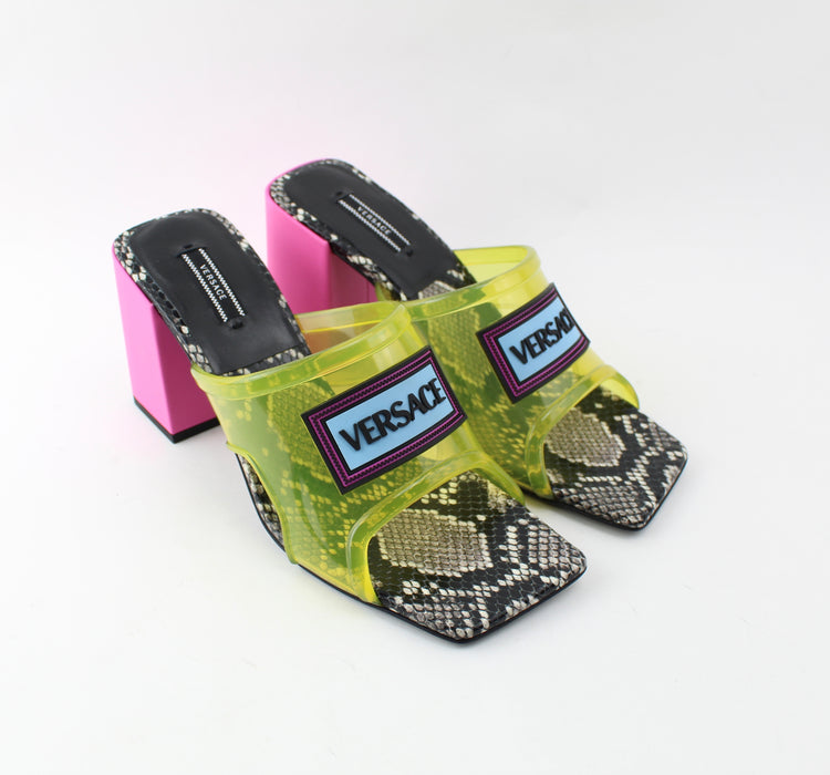 VERSACE 90'S VINTAGE LOGO MID HEEL SANDALS SIZE 39 - LuxurySnob