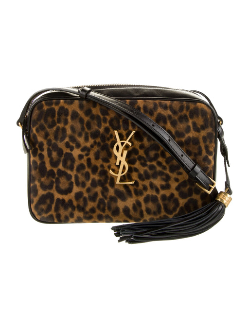 Saint Laurent Calfskin Leopard Print Monogram Lou Camera Bag Black